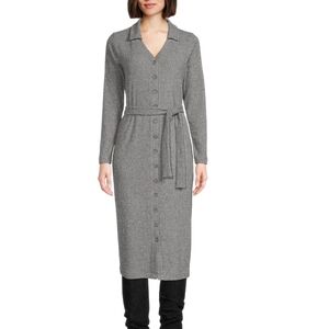 Time and Tru Button Front Knit Midi Dress with Long Sleeves Gray Size 18-XL